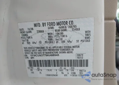 2009 Ford Escape Xlt из США, поврежденный, VIN 1FMCU93779KA88945